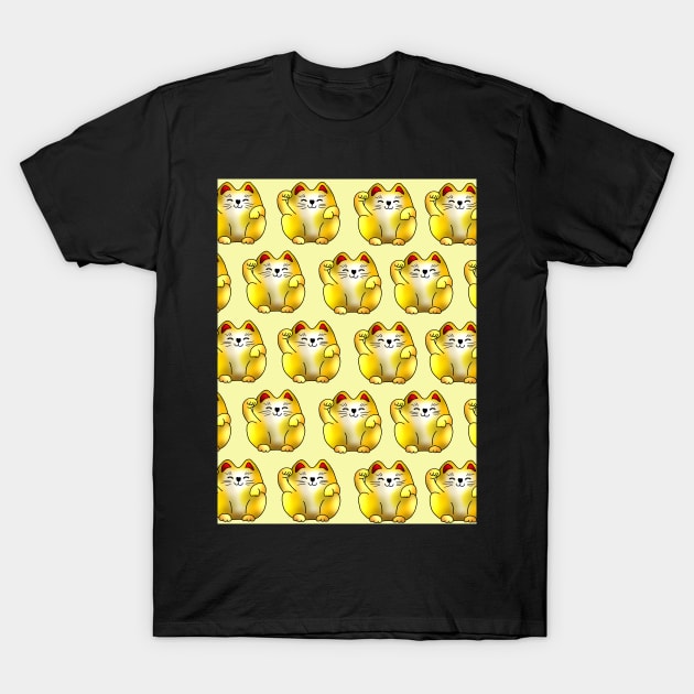 Lucky cat, gold maneki, pattern T-Shirt by cuisinecat